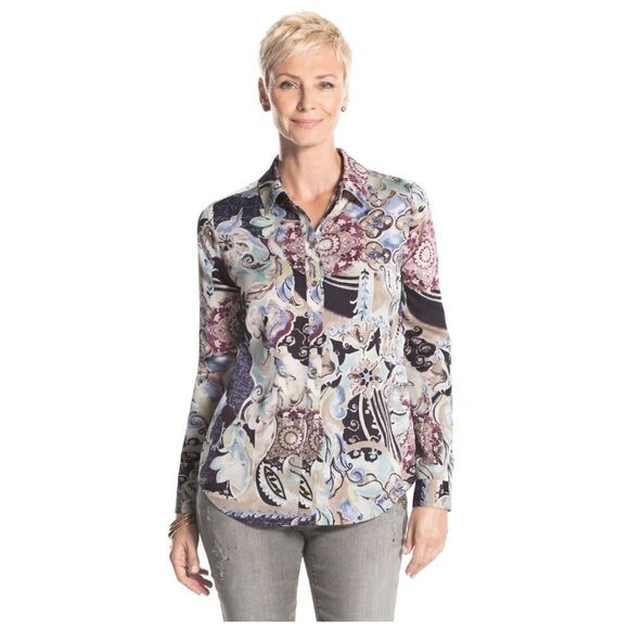 Chico's Tops - Chicos Mystic Mix Geneva BoHo Silky Shirt Blouse Button Down Paisley Size Small
